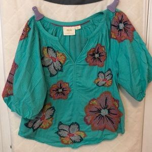 Maeve embroidered puff sleeve top